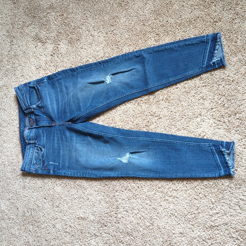 Zara Basic Z1975 Jeans Womens 6 Blue Distressed Ankle Skinny Stretch Casual